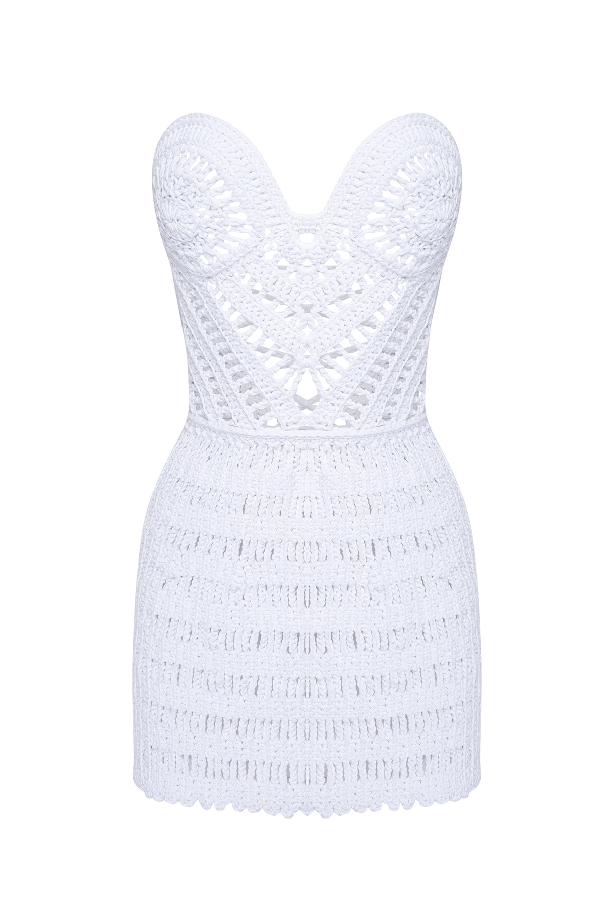 OPENWORK CROCHET BUSTIER MINI DRESS