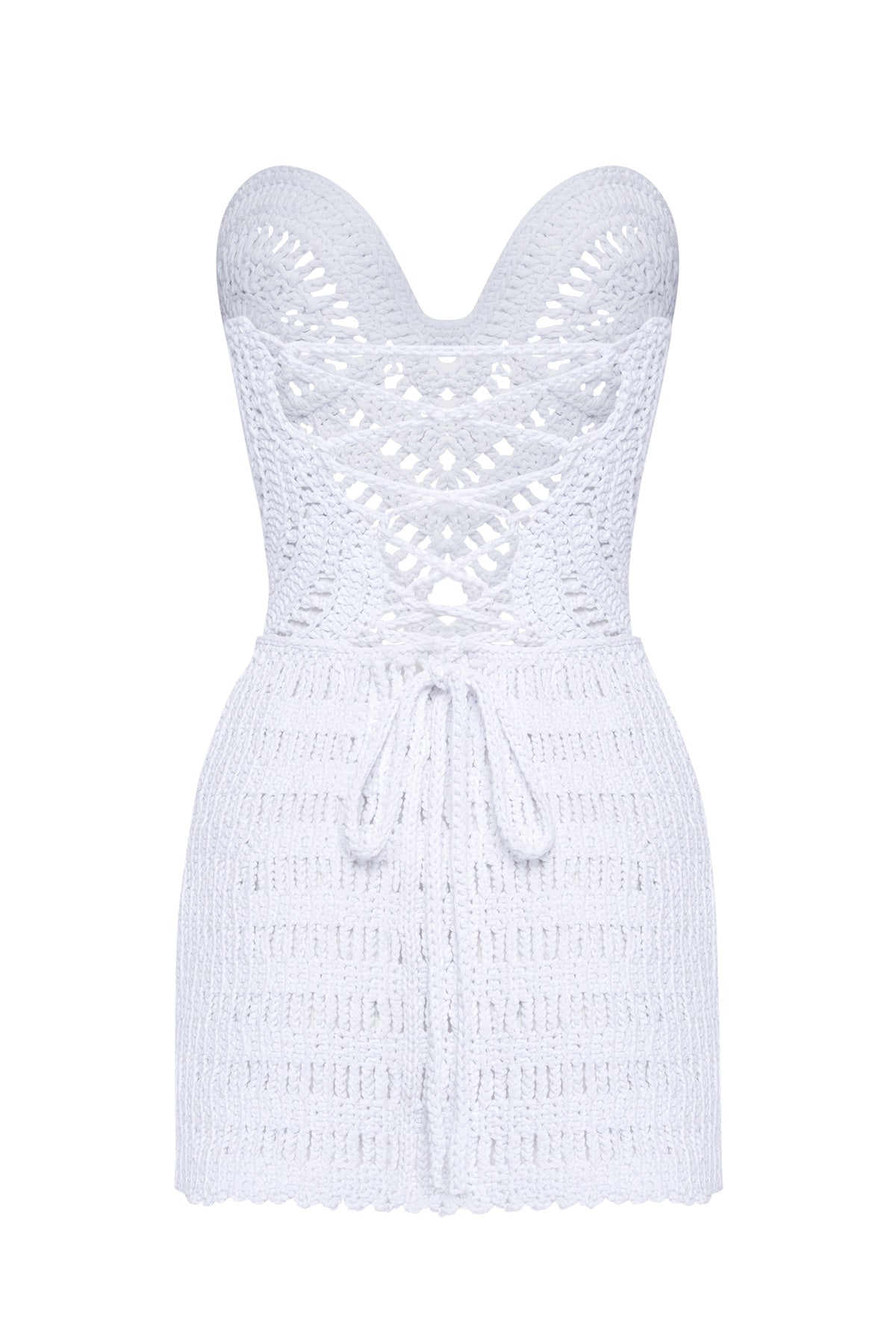 OPENWORK CROCHET BUSTIER MINI DRESS